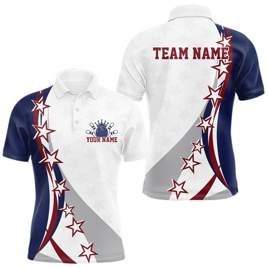 Maxcorners Custom American Flag Bowling Performance Shirt, Patriotic Bowling League Men Polo Shirt