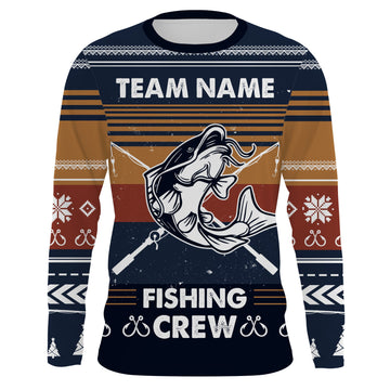 Maxcorners Catfish Fishing Crew Ugly sweater pattern Custom Long Sleeve Fishing Shirts, Catfish Fishing Christmas gifts for Fishing team LM0201