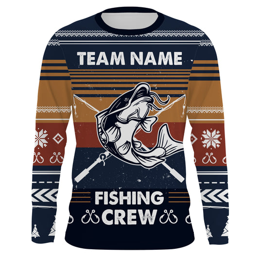 Maxcorners Catfish Fishing Crew Ugly sweater pattern Custom Long Sleeve Fishing Shirts, Catfish Fishing Christmas gifts for Fishing team LM0201