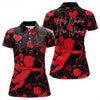 Maxcorners Black And Red Custom Valentines Day Bowling Polo Shirts, Bowling Couple Shirt