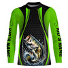 Maxcorners Custom Largemouth Bass Fishing Tournament Long Sleeve Fishing Shirts, Bass Fishing Jerseys | Green LM0201