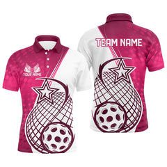 Maxcorners Custom Pink Pickleball Polo Shirts For Men, Pickleball Tournament Team Shirt LM1307