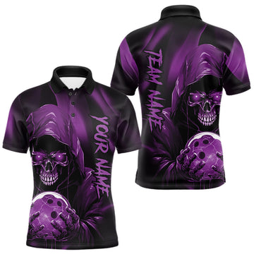 Maxcorners Purple Bowling Grim Reaper Custom Men Bowling Polo Shirts Skull Bowling Team Jerseys
