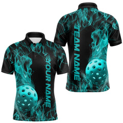 Maxcorners Custom Blue Flame Pickleball Polo Shirts For Men, Fire Pickleball Jerseys Team Uniform LM2206