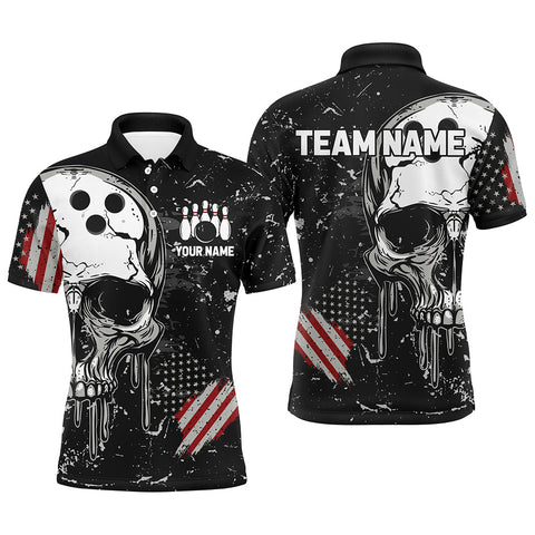 Maxcorners Custom Vintage American Flag Patriotic Bowling Shirts For Men, Skull Bowling Team Shirts LM2110