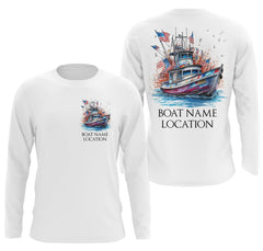 Maxcorners Custom Boat Fishing Long Sleeve American Fishing Shirts, Patriotic Fishing Boat Name Shirt  LM2408