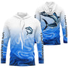 Maxcorners Wahoo Fishing Custom Long Sleeve Performance Shirts, Wahoo Saltwater Fishing Apparel | Blue Camo LM0201