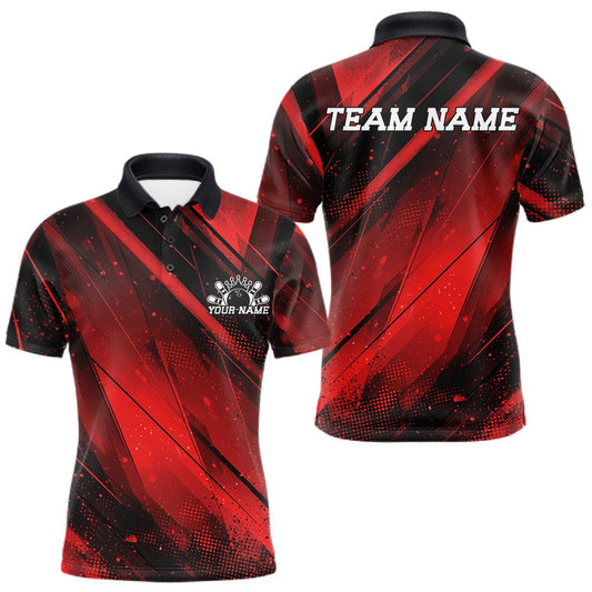 Maxcorners Custom Black And Red Splatter Halftone Men Bowling Polo Shirts Bowling Team Jerseys LM1005