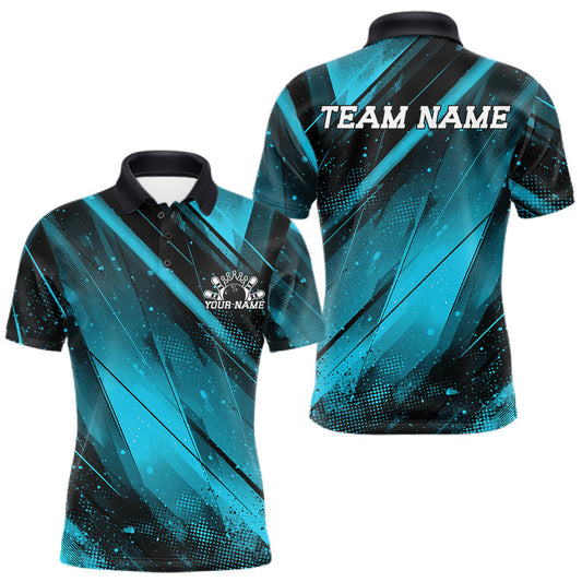 Maxcorners Custom Black And Blue Splatter Halftone Men Bowling Polo Shirts Bowling Team Jerseys LM1005