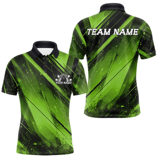 Maxcorners Custom Black And Green Splatter Halftone Men Bowling Polo Shirts Bowling Team Jerseys LM1005
