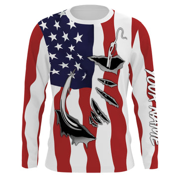 Maxcorners US Fishing Fish Hook American flag UV protection custom long sleeves shirts Patriotic fishing apparel IPH1900 LM0501