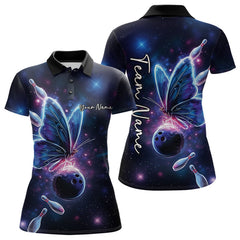 Maxcorners Custom Galaxy Butterfly Bowling Women Polo Shirts, Ladies Bowling Team Outfit  LM1112