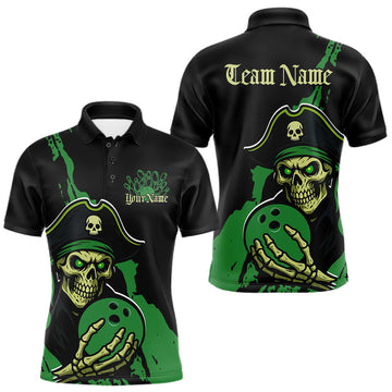 Maxcorners Custom Black And Green Pirate Bowling Men Polo Shirt, Pirate Bowling Team Jerseys LM2602