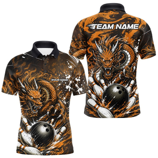 Maxcorners Custom Black And Yellow Splatter Dragon Men Bowling Polo Shirt, Team League Shirt LM1705