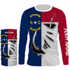 Maxcorners NC North Carolina Flag Fishing 3D Fish Hook UV protection quick dry customize name long sleeves shirts personalized Patriotic fishing apparel gift for Fishing lovers  LM0201