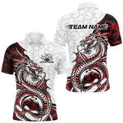 Maxcorners Custom Red Camo Dragon Bowling Tattoo Men Polo Shirts, Dragon Bowling League Team Shirt LM113