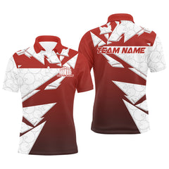 Maxcorners Custom White And Red Bowling Polo Shirts For Men, Bowling League Shirt