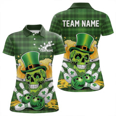 Maxcorners Custom Funny Saint Patricks Day Skull And Beer Bowling Polo Shirt For Men, Lucky Team Shirt
