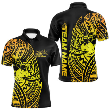 Maxcorners Custom Black And Gold Polynesian Tribal Bowling Men Shirt, Maori Bowling League Shirt