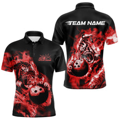 Maxcorners Custom Red Fire Flame Tiger Bowling Jerseys, Bowling Team Men Polo Shirts TU1407