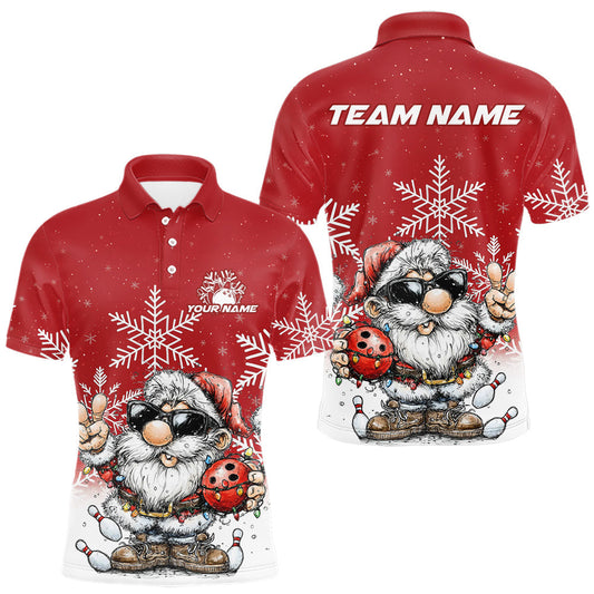 Maxcorners Custom Funny Christmas Bowling Men Polo Shirts, Xmas Bowling Team Shirt LM2603