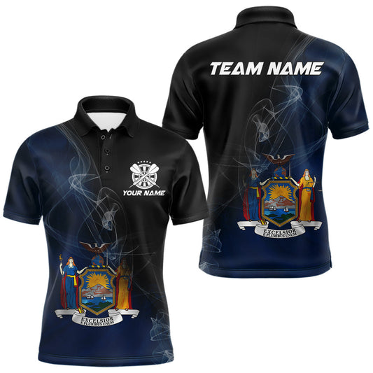 Maxcorners Custom Smoke Flame New York Flag Patriotic Darts Shirt For Men, Dart League Team Jerseys LM2602