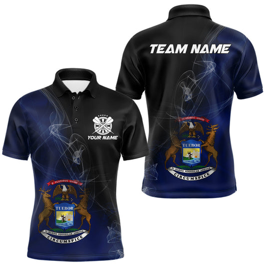 Maxcorners Custom Smoke Flame Michigan Flag Patriotic Darts Shirt For Men, Dart League Team Jerseys LM2602