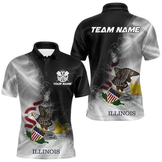 Maxcorners Custom Smoke Flame Illinois Flag Patriotic Darts Shirt For Men, Dart League Team Jerseys LM2602
