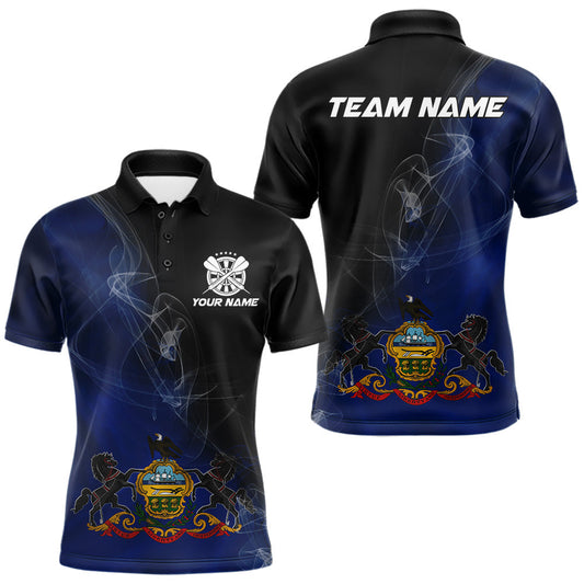 Maxcorners Custom Smoke Flame Pennsylvania Flag Patriotic Darts Shirt For Men, Dart League Team Jerseys LM2602