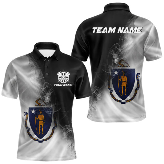 Maxcorners Custom Smoke Flame Massachusetts Flag Patriotic Darts Shirt For Men, Dart League Team Jerseys LM2602
