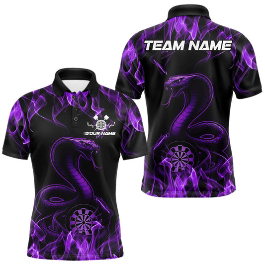 Maxcorners Custom Black And Purple Flame Cobra Snake Dart Men Shirts, Dart League Shirt LM2602