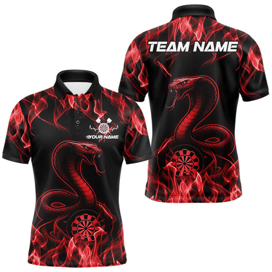 Maxcorners Custom Black And Red Flame Cobra Snake Dart Men Shirts, Dart League Shirt LM2602