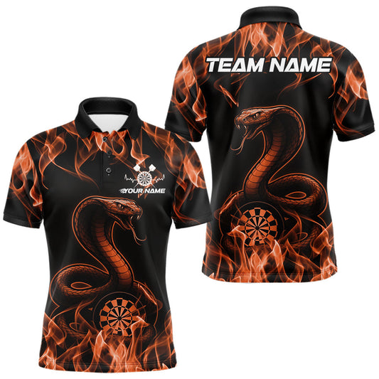 Maxcorners Custom Black And Orange Flame Cobra Snake Dart Men Shirts, Dart League Shirt LM2602