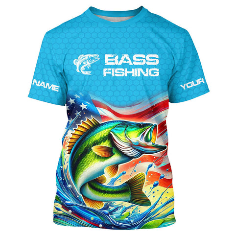Maxcorners Custom US Flag Largemouth Bass Tournament Fishing T-Shirts, Patriotic Bass Fishing Jerseys MT2108