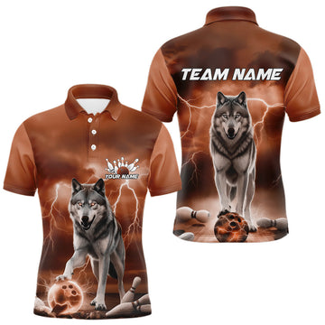 Maxcorners Custom Orange Ligtning Wolf Bowling Team League Shirts For Men, Bowler Outfits LM2602