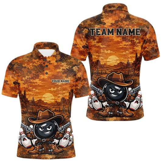 Maxcorners Custom Funny Western Cowboy Bowling Men Polo Shirts, Desert Camo Bowling Jerseys