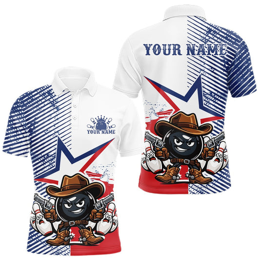 Maxcorners Custom Funny Texas Cowboy Bowling Men Polo Shirt, Texas Flag Bowling League Shirt