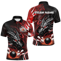 Maxcorners Custom Black And Red Flame Dragon Bowling Jerseys, Dragon Bowling Team Men Polo Shirts LM193