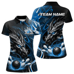 Maxcorners Custom Black And Blue Flame Dragon Bowling Jerseys, Dragon Bowling Team Men Polo Shirts LM193