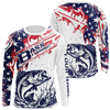 Maxcorners Custom American Flag Largemouth Bass Long Sleeve Fishing Shirts, Patriotic Bass Fishing Jerseys LM0201