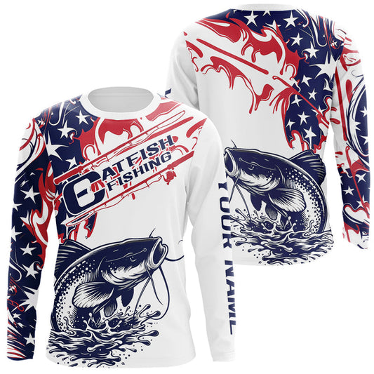 Maxcorners Custom American Flag Catfish Long Sleeve Fishing Shirts, Patriotic Catfish Fishing Jerseys 
 LM0201