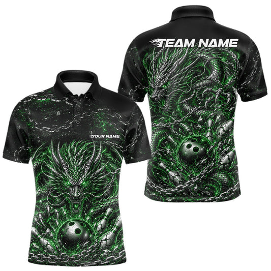Maxcorners Green Custom Mytical Energy Metal Chain And Dragon Bowling Tournament Team Shirts For Men, Women And Kid