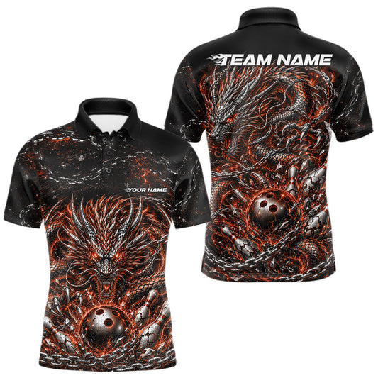 Maxcorners Orange Custom Mytical Energy Metal Chain And Dragon Bowling Tournament Team Shirts For Men, Women And Kid