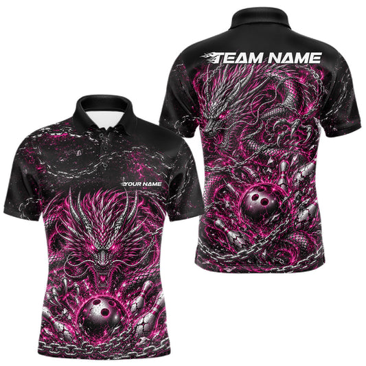 Maxcorners Pink Custom Mytical Energy Metal Chain And Dragon Bowling Tournament Team Shirts For Men, Women And Kid