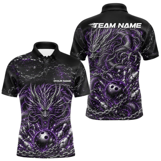 Maxcorners Purple Custom Mytical Energy Metal Chain And Dragon Bowling Tournament Team Shirts For Men, Women And Kid