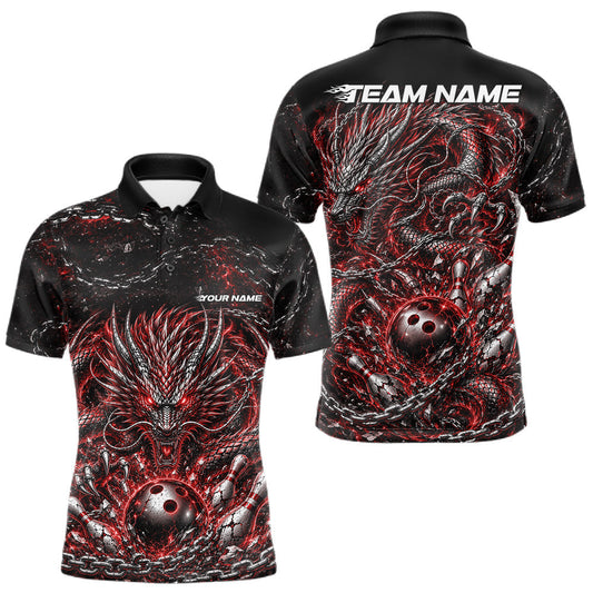 Maxcorners Red Custom Mytical Energy Metal Chain And Dragon Bowling Tournament Team Shirts For Men, Women And Kid