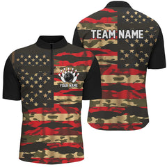Maxcorners Custom American Flag Patriotic Bowling Shirts For Men, Camo Bowling Team Jerseys LM1610
