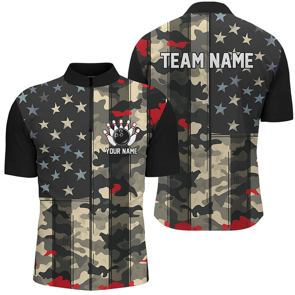 Maxcorners Bowling And Pins American Flag Patriotic Customized Name, Team Name 3D Polo Shirt