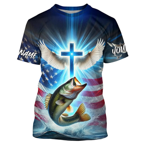 Maxcorners Custom Faith Largemouth Bass Patriotic Fishing T-Shirts, Fishing Jerseys MT2108