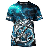 Maxcorners Blue Thunder Lightning Anchor Custom Nautical Striped Bass Fishing T-Shirts For Men MT2108